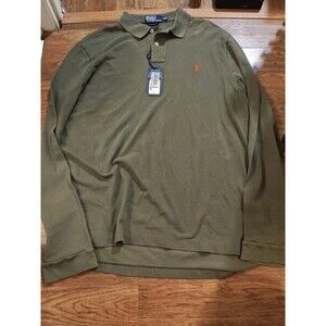 NWT Polo Ralph Lauren Weathered Mesh Long Sleeve Olive Red Pony XL Custom Fit